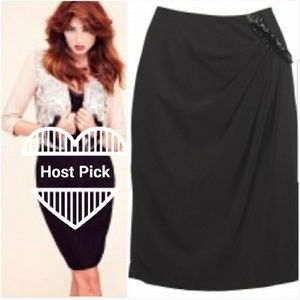 Black side pleat pencil skirt with bead details